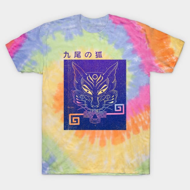 Blue and purple kitsune fox with key and kanji by Blacklinesw9 T-Shirt by Blacklinesw9